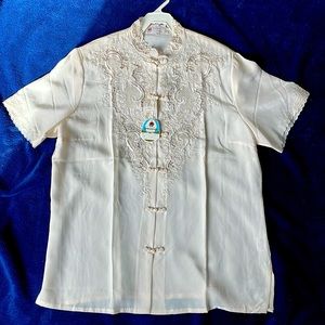 Unique Vintage, hand-embroidered with eyelet, 100% silk blouse NWT - small